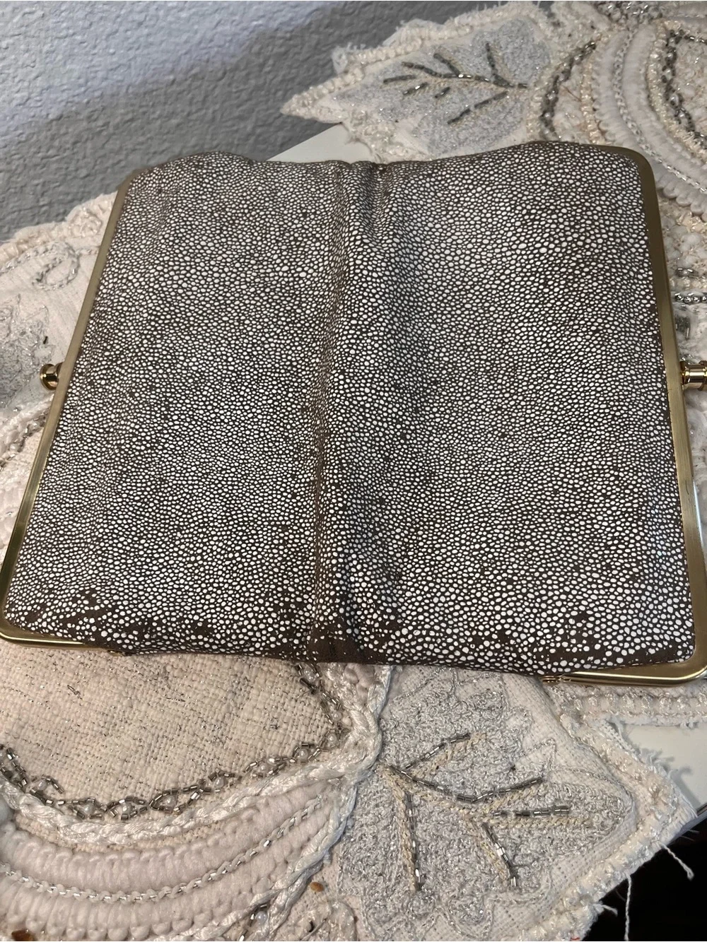 HOBO Metallic Shagreen Stingray Style Frame Wallet Clutch